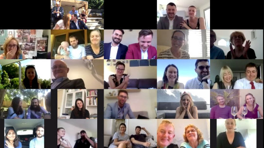 A screenshot from Grace Gard and Chris Breheny's Zoom wedding.