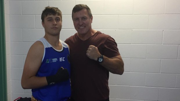 Kyle and dad David Furner before Kyle's first amateur welterweight fight in Townsville.