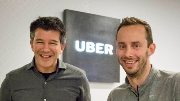 Anthony Levandowski (right) with Uber founder and then-CEO Travis Kalanick in 2016.