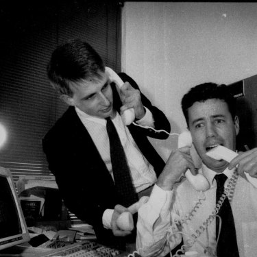 Paul Fletcher (dark suit) and Craig Hassall's play "The Fax of Life" tanked in 1990.
