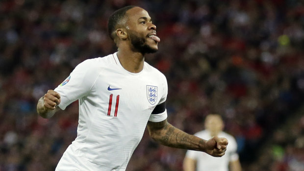 Treble: Raheem Sterling was in superb touch for England.