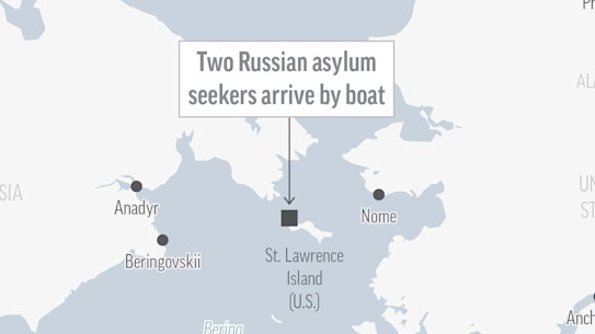 A pair of Russians have turned up on a remote Alaska island in the Bering Sea, reportedly fleeing compulsory military service.