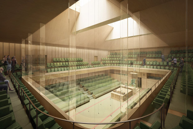 An artist's impression of the temporary Commons chamber that Lendlease would build at Richmond House.