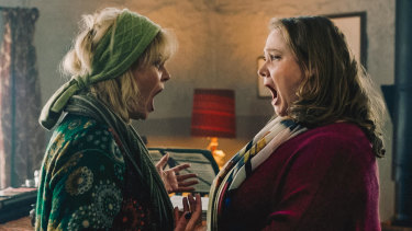 Joanna Lumley as Meghan Geoffrey-Bishop and Danielle Macdonald as Millie Cantwell face off in Falling For Figaro.