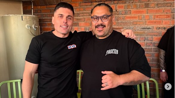 Hoodrich Hefner, whose real name is Caleb Valeri, with former UFC star Mark Hunt.