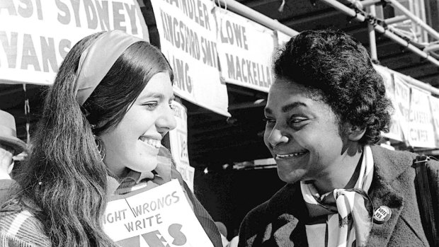 Faith Bandler (right) during the 1967 referendum campaign that gave the federal government the power to make laws for Indigenous Australians and include them in the census.