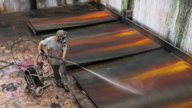 Ash Keating at work in his studio.