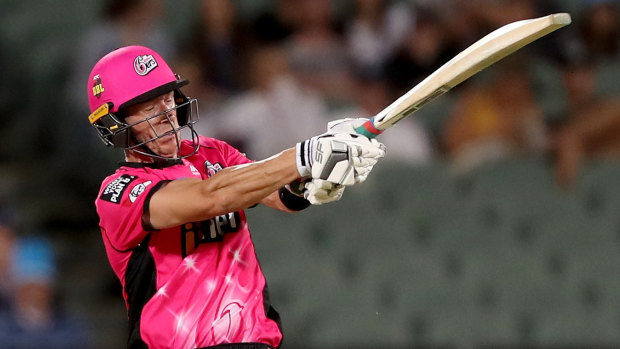 Bon voyage: Joe Denly launches another six in his parting gift for the Sixers.