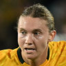 Australia’s Clare Hunt in action with Republic of Ireland’s Kyra Carusa.