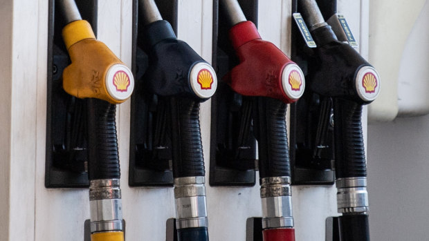 Petrol and diesel pumps at a service station in Sydney.