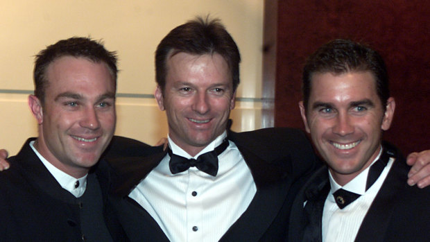 Michael Slater, Steve Waugh and Justin Langer at the 2001 Allan Border Medal.