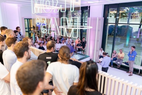 Shoppers at a store in Hamburg offering energy efficiency products for the home. 