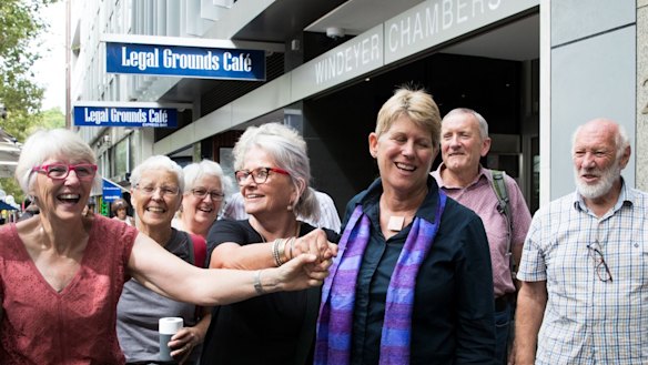 Gloucester residents are jubilant after their win in the Land and Environment Court in Sydney against the proposed Rocky Hill open-cut coal mine in Gloucester. 8th February 2019 Photo: Janie Barrett