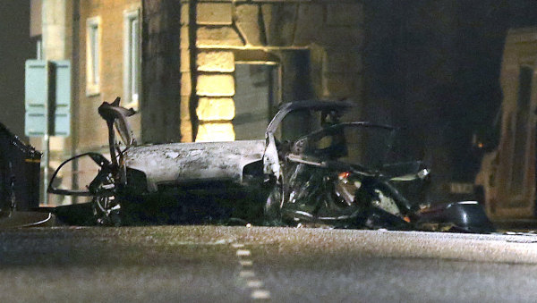 The scene of Saturday night's car bomb on Bishop Street in Londonderry, Northern Ireland.