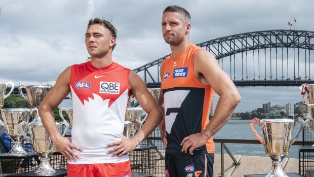Swans star Will Hayward with Giant Jesse Hogan in Sydney recently.