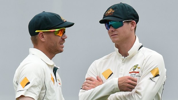 Together again: Warner and Steve Smith were banned for 12 months for their roles in the ball-tampering scandal in South Africa.