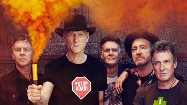 Martin Rostey, Peter Garrett, Bones Hillman, Jim Moginie and Rob Hirst of Midnight Oil in 2017 promoting their The Great Circle tour. 