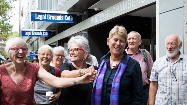 Gloucester residents are jubilant after their win in the Land and Environment Court in Sydney against the proposed Rocky Hill open-cut coal mine in Gloucester. 8th February 2019 Photo: Janie Barrett