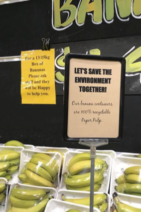Supreme banana protection: banana skin, then compostable tray, then plastic wrap. 
