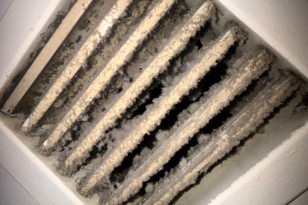 Bathroom exhaust fan covered in dust
