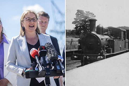 Transport infrastructure Minister Jacinta Alan and the “Deepdene Dasher” in 1926 at Deepdene station in 1926, which was part of the original Outer Circle Line.
