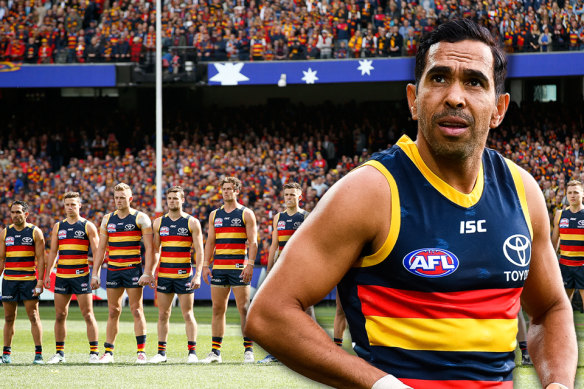 Eddie Betts and the Adelaide Crows’ rehearsed “power stance”.