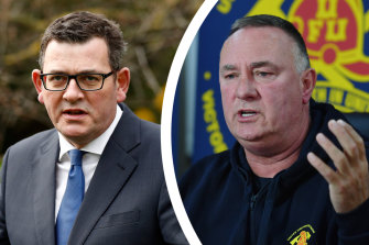 Premier Daniel Andrews and firefighters’ union boss Peter Marshall.