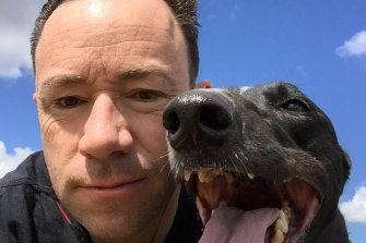 David Lamoureux and his greyhound Emma