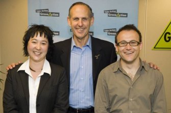 A younger Jenny Leong with Bob Brown and Adam Bandt. 