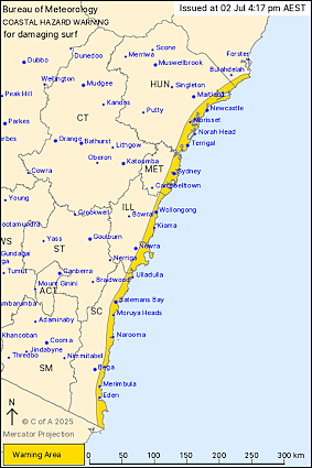 A coastal hazard warning has been issued spanning from the Victorian border to the Mid North Coast.