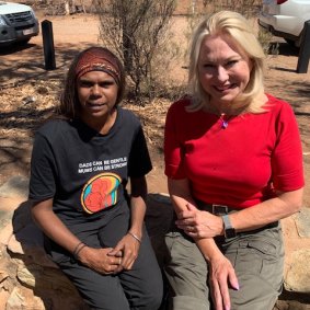 Invitation accepted: Kerri-Anne Kennerley in Alice Springs with Shirleen Campbell from the Tangentyere Women's Family Safety Group after the on-air clash.