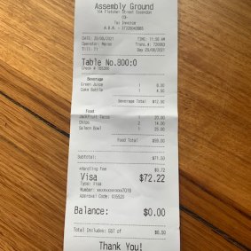Receipt for lunch with author Clem Bastow.