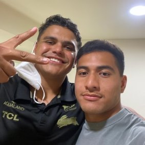 Will Penisini didn’t miss the chance to take a selfie with Latrell Mitchell.
