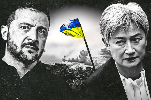President of Ukraine Volodymyr Zelensky and Australia’s Foreign Minister Penny Wong.