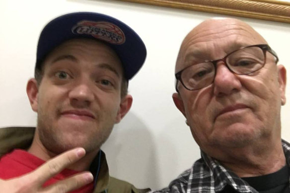 Liam Anderson (left) with his father, Rose Tattoo frontman Angry Anderson. 