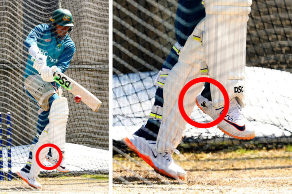 Usman Khawaja trains for the Boxing Day Test wearing shoes with a black dove on them.