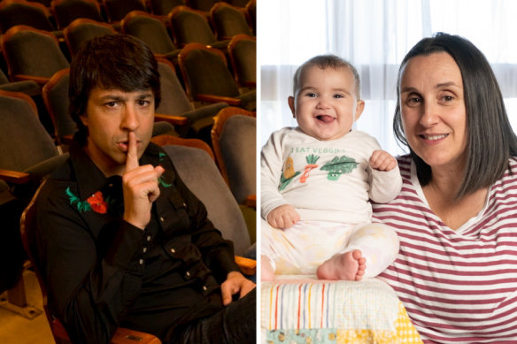 No laughing matter: Arj Barker and Trish Faranda with daughter Clara.