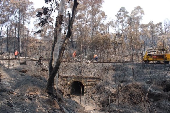 The railway undergoing reconstruction in February 2023.