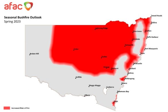 Areas of NSW the National Council for Fire and Emergency Services have put at increased risk of bushfire during spring.