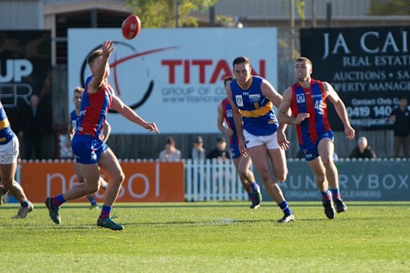 A Titan Group sponsorship board at Port Melbourne’s ground in 2021.