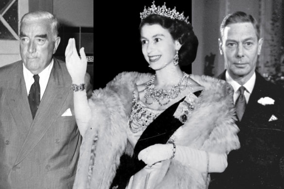 Australian Prime Minister Robert Menzies, Queen Elizabeth II and King George VI.