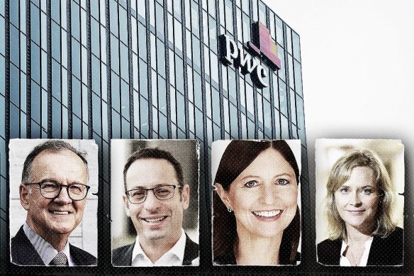 Former Telstra boss Ziggy Switkowski (left) is reviewing PwC’s troubled Australian operations, while global executives Coenraad Richardson, Diana Weiss and Carol Stubbings deal with the fallout.