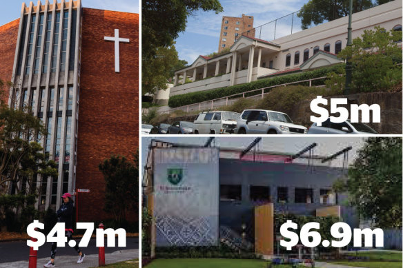 Three of the highest-funded schools and the amounts they received. Clockwise from left: St Aloysius, Loreto and St Augustine’s.