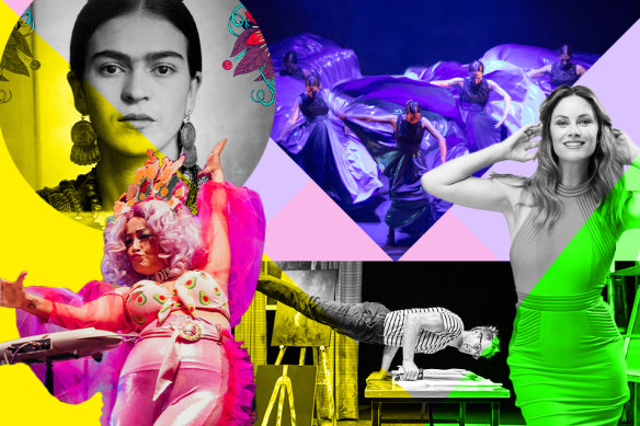 A-E: (clockwise from left) Frida Kahlo - Life of an Icon; Alma; Christie Whelan-Browne - Show People; The Artist; and Smashed: Drag Brunch Party.