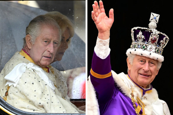 King Charles before and after his coronation. 