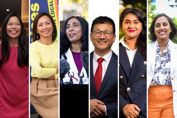 Newly elected (from left): Sally Sitou, Dai Le, Zaneta Mascarenhas, Sam Lim, Cassandra Fernando and Michelle Ananda-Rajah.