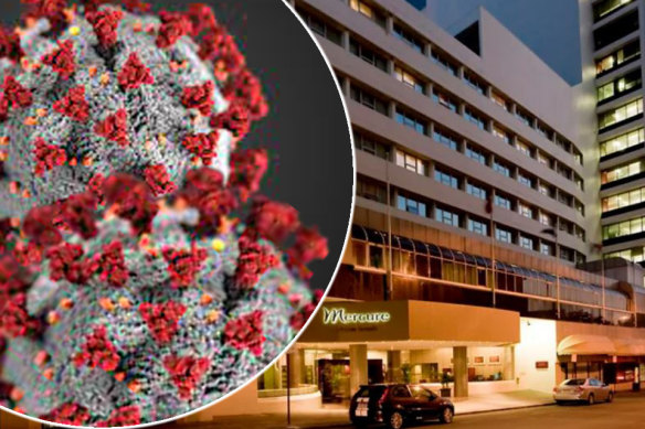 Two people at Perth’s Mercure Hotel caught coronavirus from an infected guest in an adjacent room.