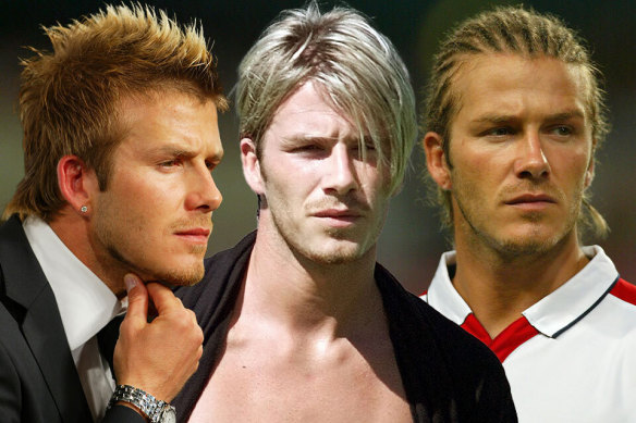 Former England captain and star soccer player David Beckham and his many hairstyles that set fashion trends. 