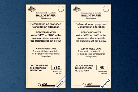Sample ballot papers for Yes and No.
