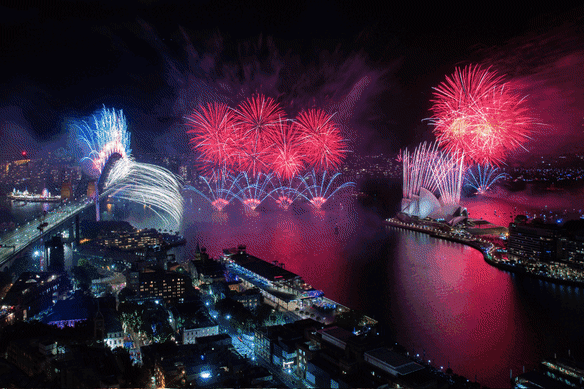 Sydney’s New Year’s Eve midnight fireworks.